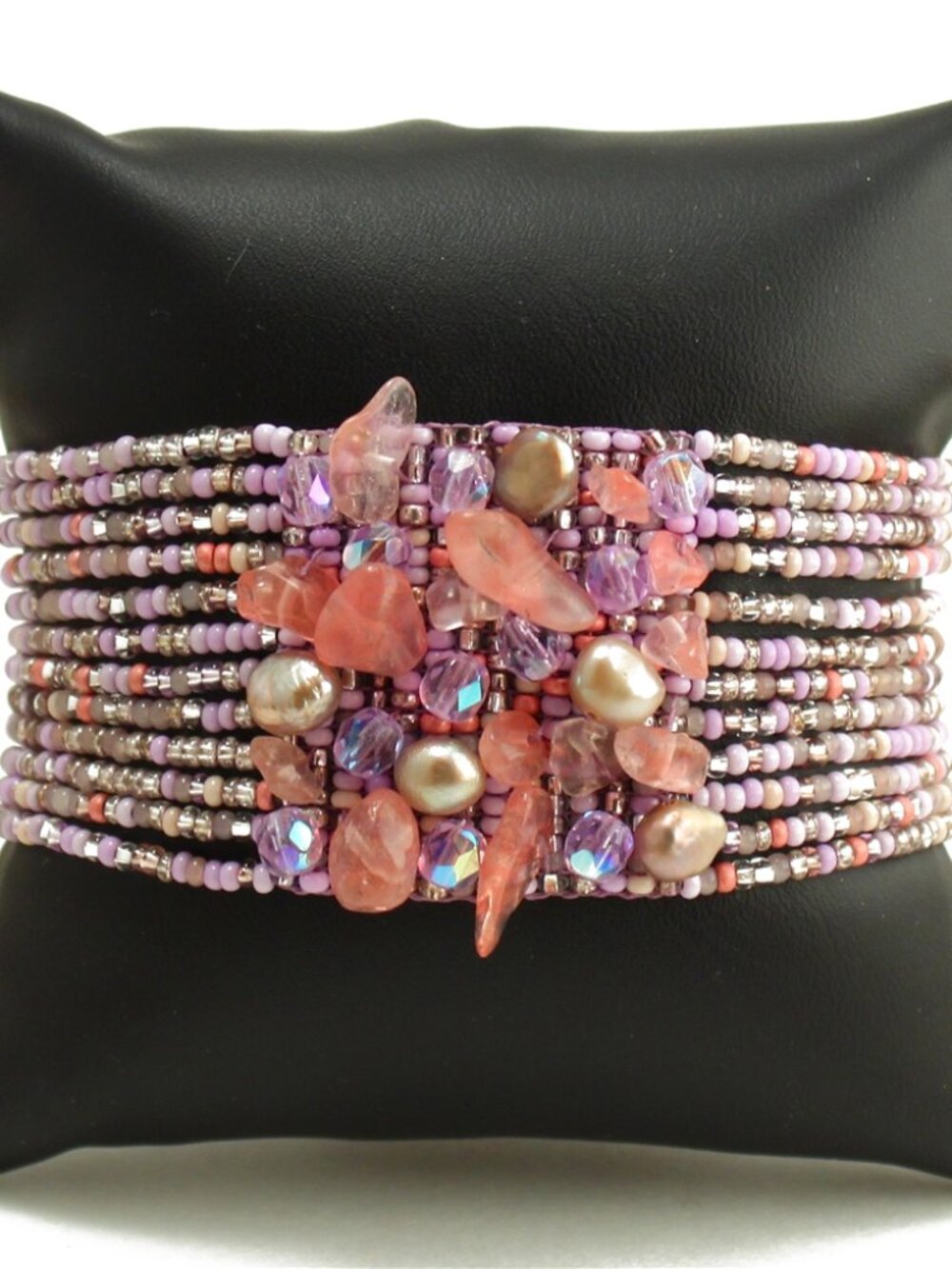 Czech Glass Bead CLUSTER Bracelet Lavender & Rose